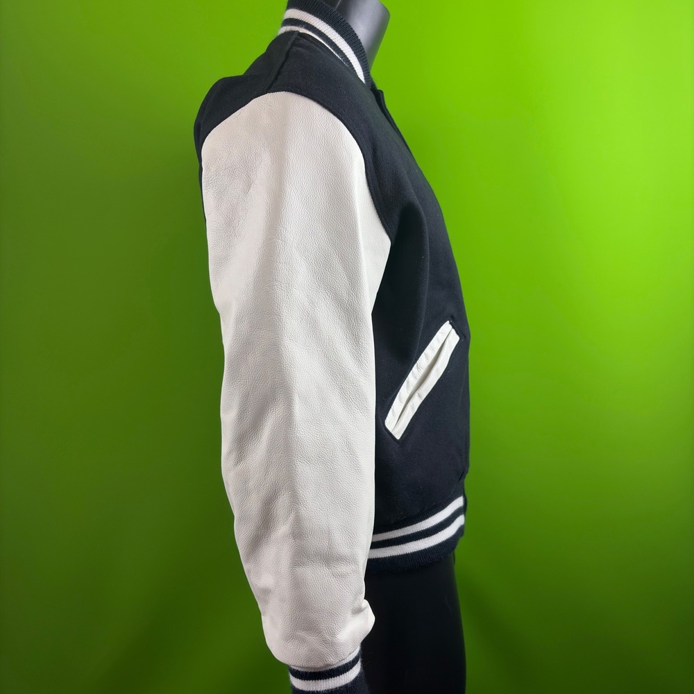 Holloway Original Varsity Jacket Mens M Navy White Wool Leather Letterman Bomber - Picture 4 of 10